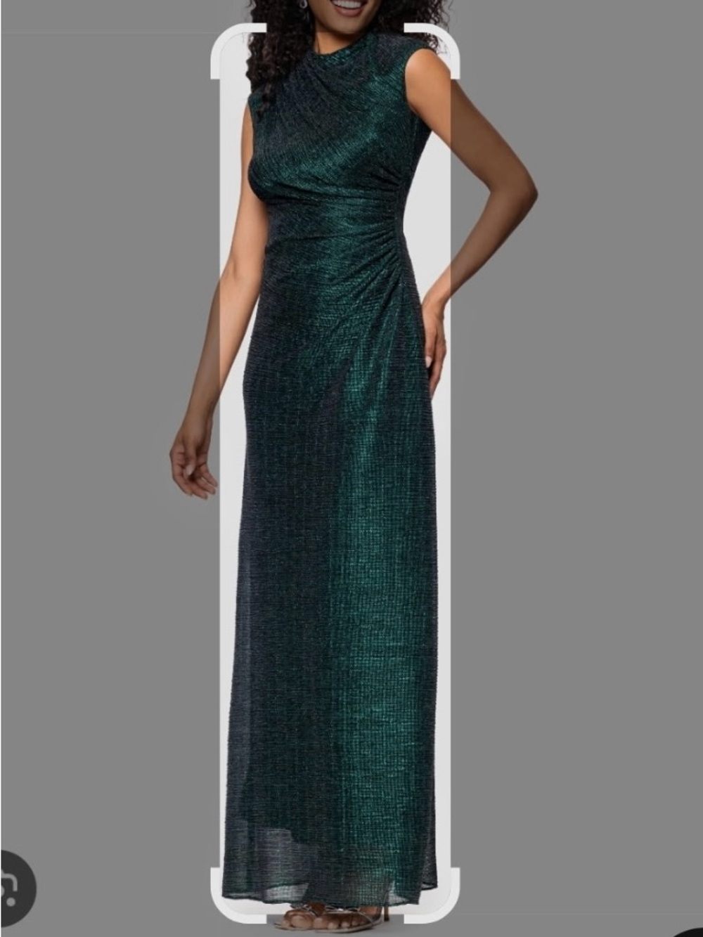 Betsy & Adam Emerald Shimmer Sleeveless Maxi Gown